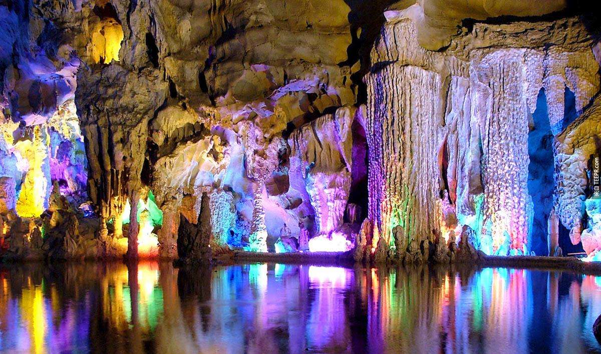 Reed Flute Cave illuminated chambers